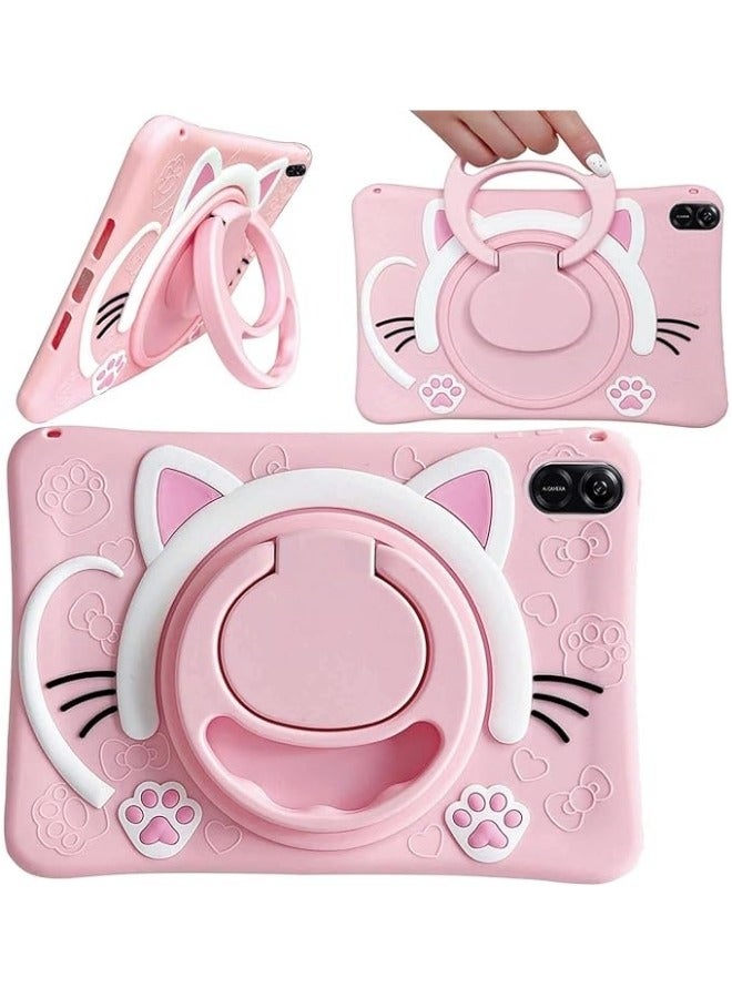 Honor Pad X9 Tablet 2023 Cover Cute Cat Kids Case with 360° Rotating Handle Kickstand Shockproof Rugged Heavy Duty Kids Tablet Cover - Image 1